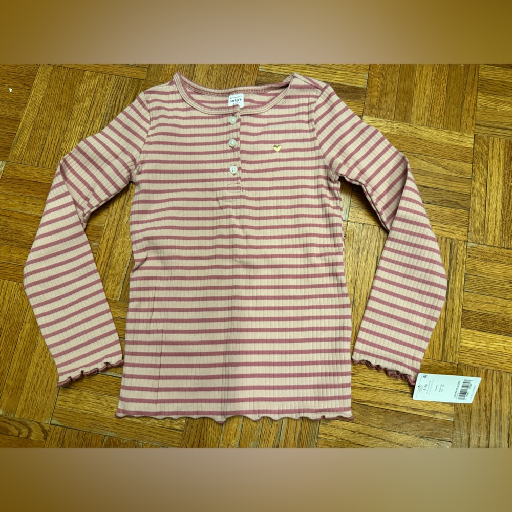 Carter's Pink and Cream Striped Henley Shirt NWT Size 6/6x